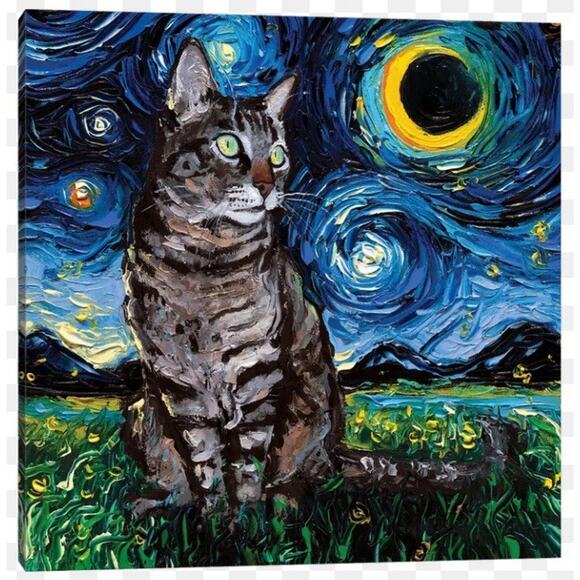 Tabby Night - Canvas Print Frame By Aja Trier Original Piece - Picture 1 of 12